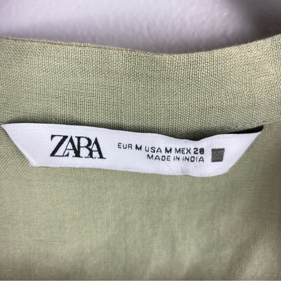Zara Green Linen Blend Babydoll Blouse Medium - Picture 4 of 8